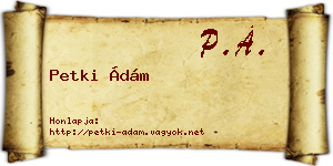 Petki Ádám névjegykártya